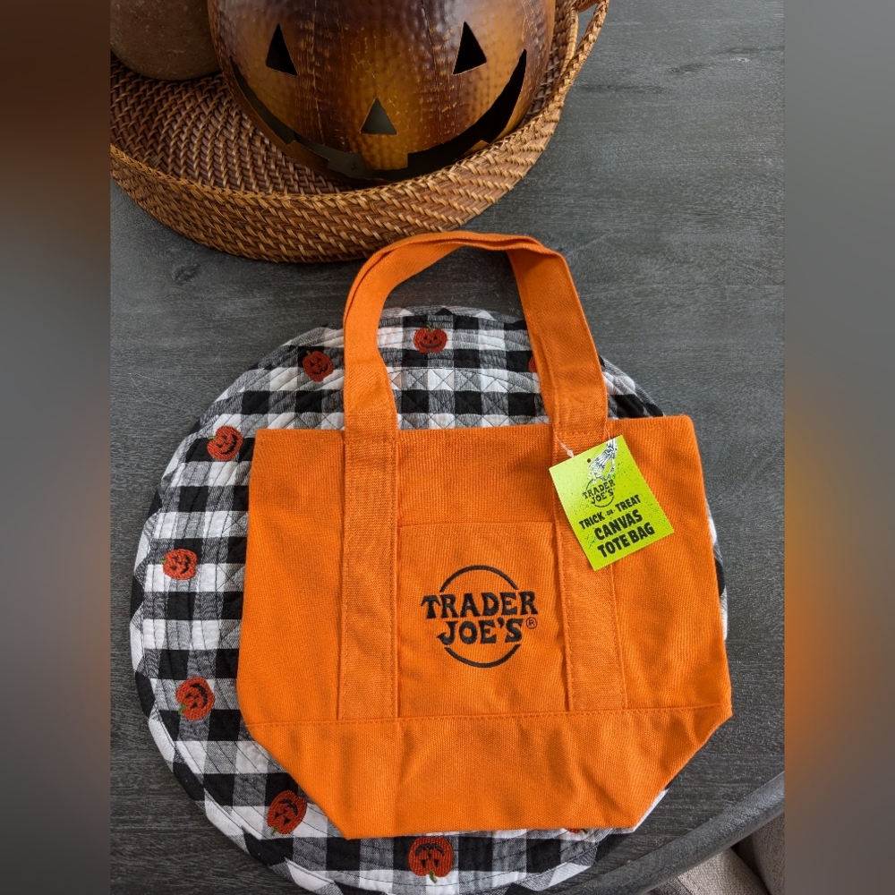 NWT Trader Joe's Orange Trick Or Treat Canvas Tote Bag